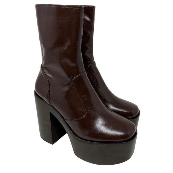 NWOB Jeffrey Campbell Mexique Mid Calf Brown Black Platform Heel Boots Size 9 - Picture 4 of 8